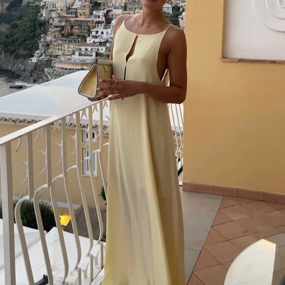 NWT Backless Vacation Satin Long Dress, Med - Picture 2 of 9